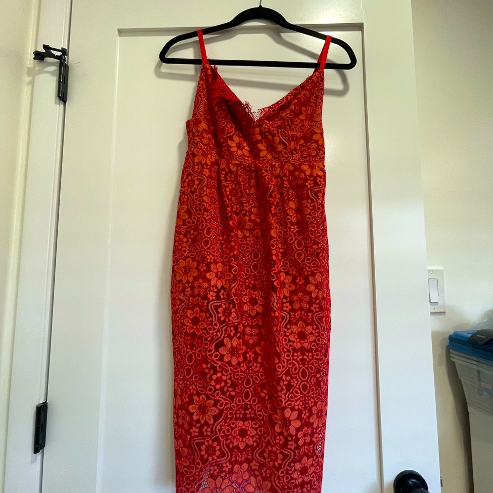 For love and lemons Red Gianna midi lace dress